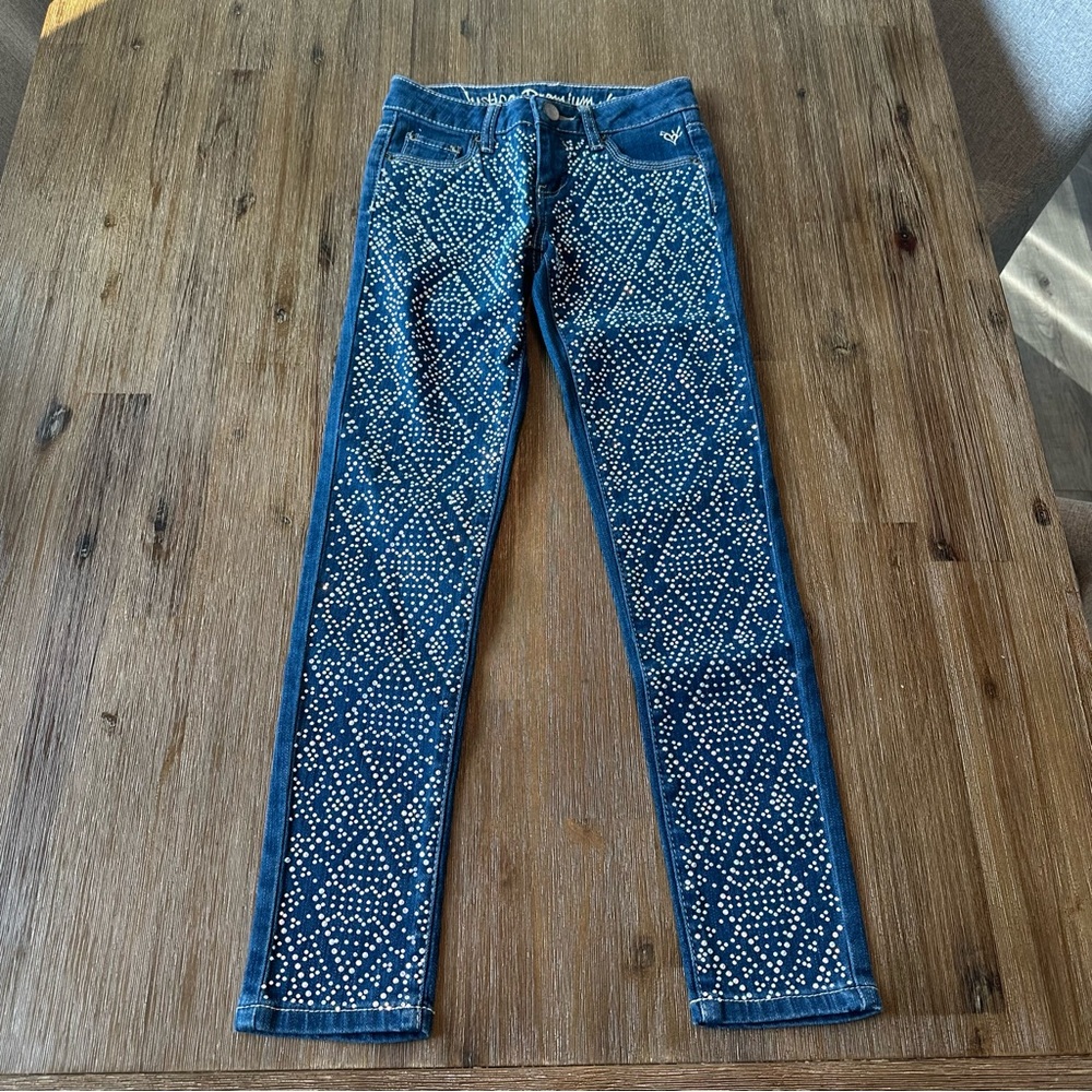 3/27$ Justice Premium Girls Embellished Blue Low Rise Super Skinny Jeans size 8
